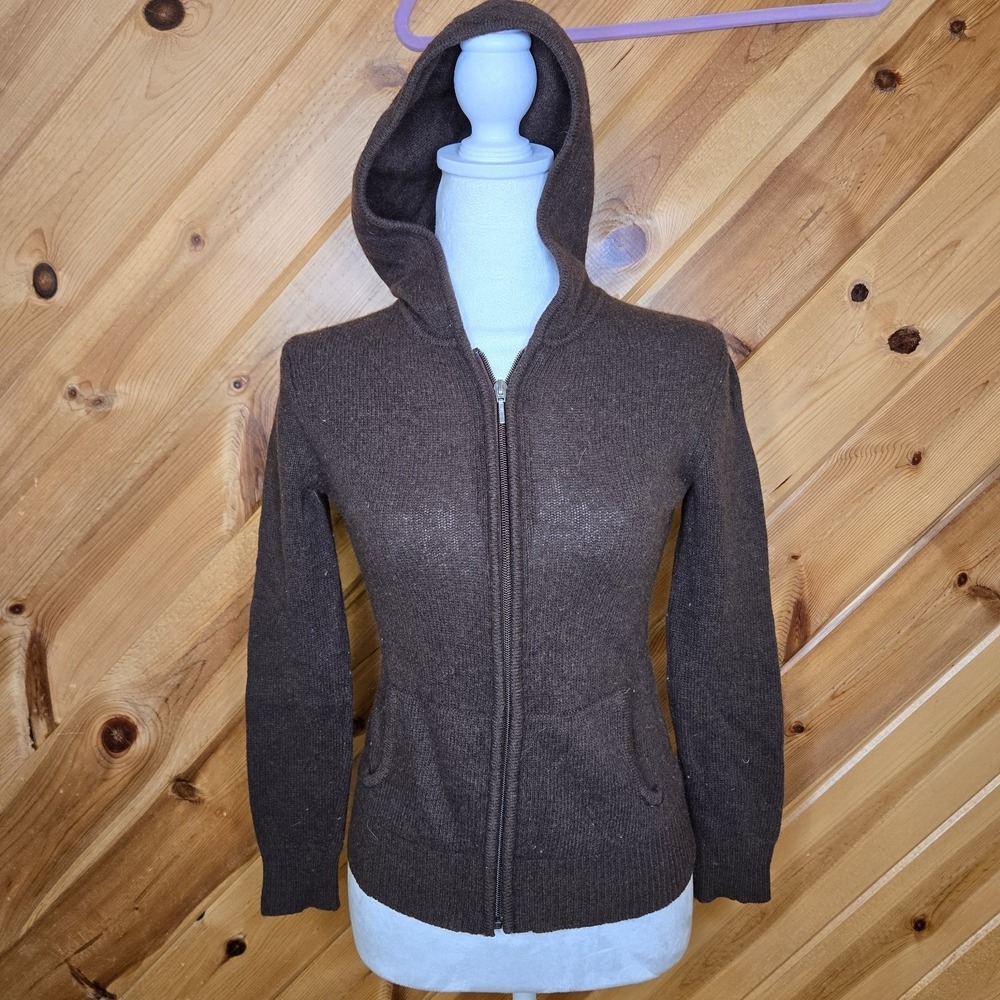 Vtg Preview International Lambswool & Angora Blend Full Zip Brown XS Sweater